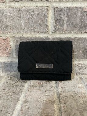 Vera Bradley Black Quilted Trifold Wallet with Metal Logo Plate